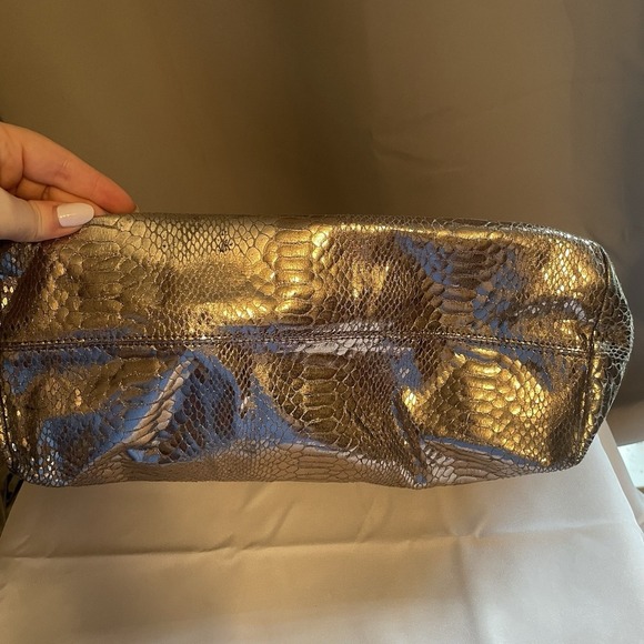 Carlos Falchi Classic Small Shopping Tote Gold Bag Purse Snake Skin Animal Print - Picture 3 of 11